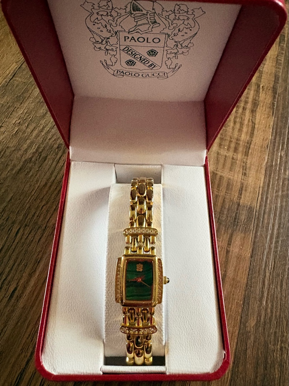 Vintage ‘90s Y2K Paolo Gucci Goldtone  Women's Watch with Green Malachite Dial